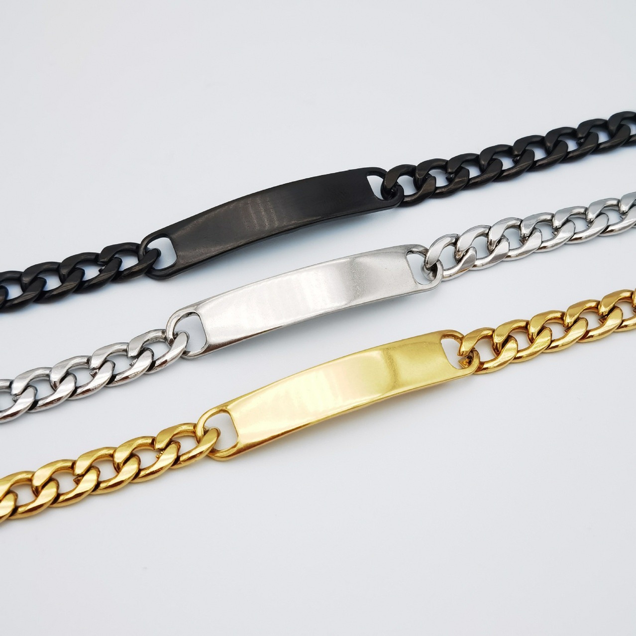 Titanium steel curved brand bracelet advertising logo personalized DIY engraved bracelet for men and women NK chain couple bracelet stainless steel