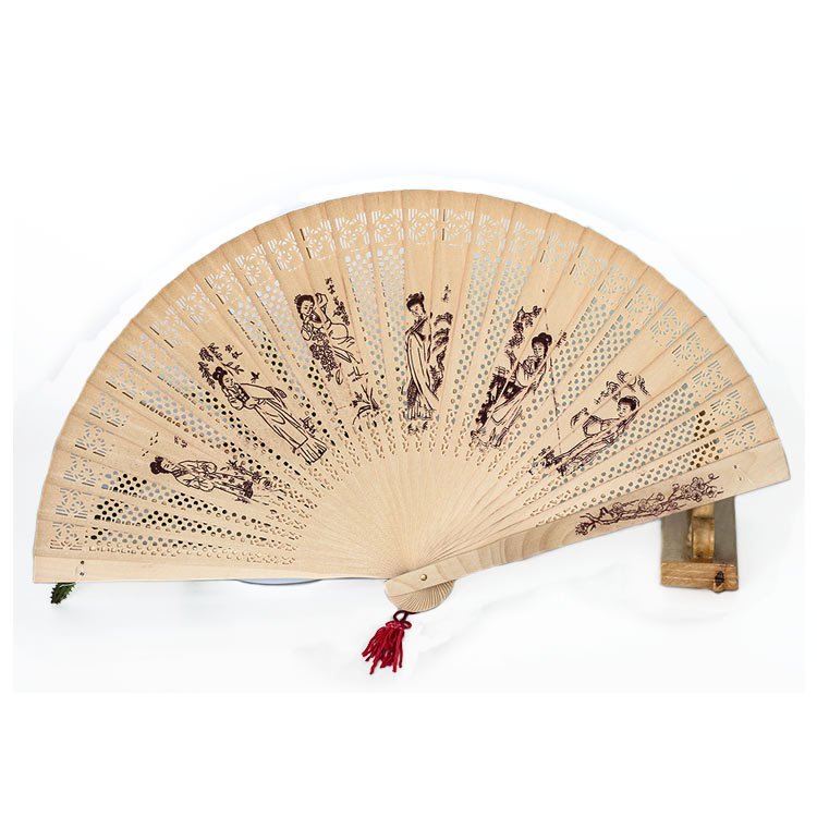 国潮精装带盒香木扇/手工镂空雕刻扇竹木制品