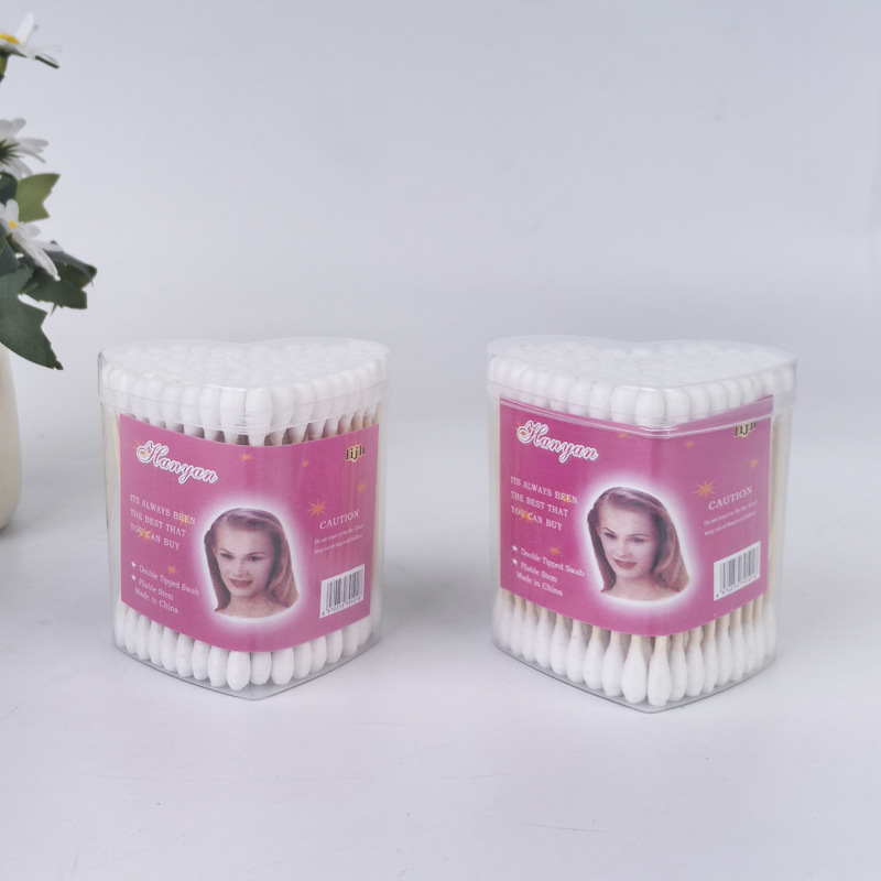 批发100支装双头木棒棉签家用清洁化妆卸妆棉棒爱心包装棉签jp277