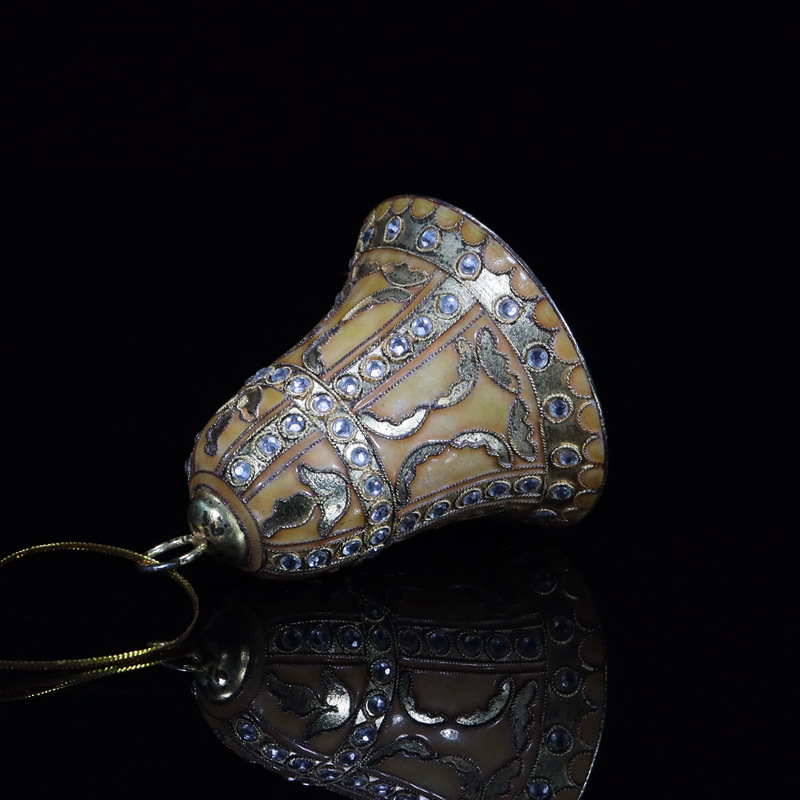 Beijing Cloisonne vintage cultural collectible pendant, copper body cloisonne enamel filigree silver blue 3-inch Christmas flat-edge bell Specification image