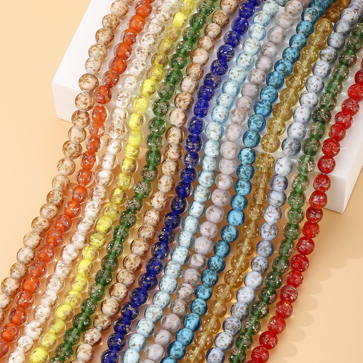 Handmade incense ash, gold sand and glass beads DIY bracelet, necklace accessory, retro ethnic style loose beads and string beads material