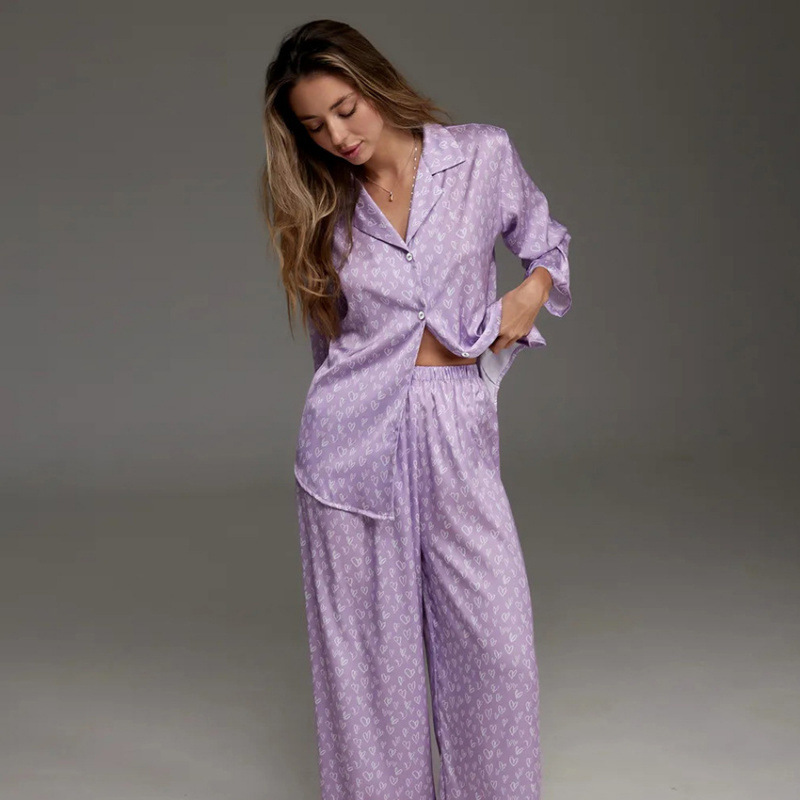 2025春夏新品爱心印花上衣长裤两件套欧美风睡衣女士可外穿家居服