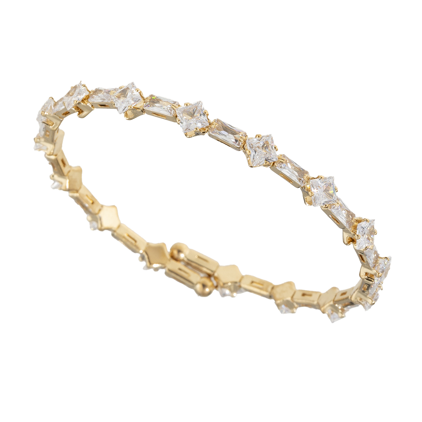 欧美跨境时尚潮流一排锆石开口手镯钢丝弹力高级感手环派对手饰