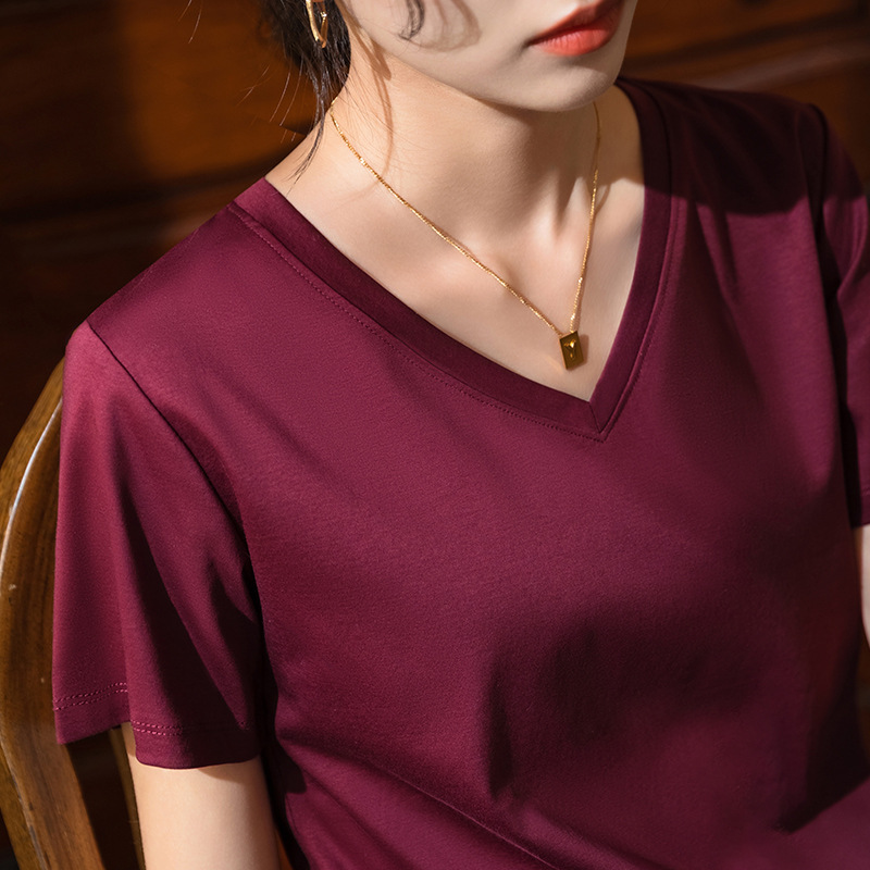 80 reverso mercerizado algodón manga corta camiseta mujer 2025 nueva mujer temperamento cuello en v cuerpo de algodón cubierta de barriga top Application Scenario