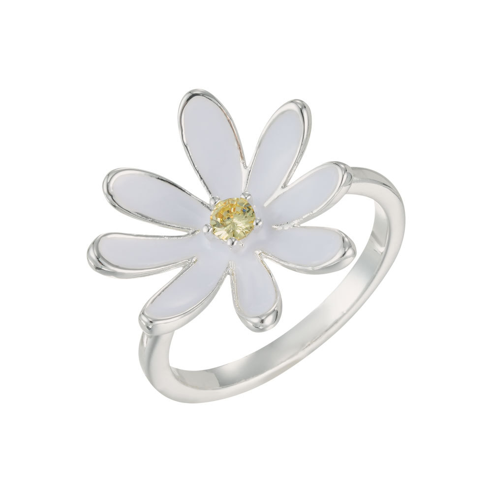French fresh Daisy open ring, a niche design, white oil-dripping flower, versatile for daily use, adjustable ring Item Picture