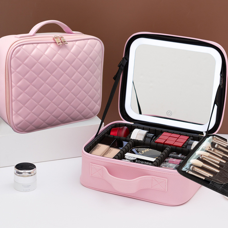 New large-capacity 10-inch mirror travel makeup box, skin care and beauty products commuting cosmetics storage bag details Picture