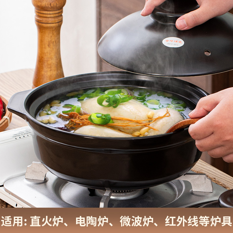 Jinhua lithium porcelain ceramic clay pot stew pot, open flame electric ceramic stove, multi-purpose flat-bottomed clay pot, commercial open flame high-temperature resistant soup pot details Picture
