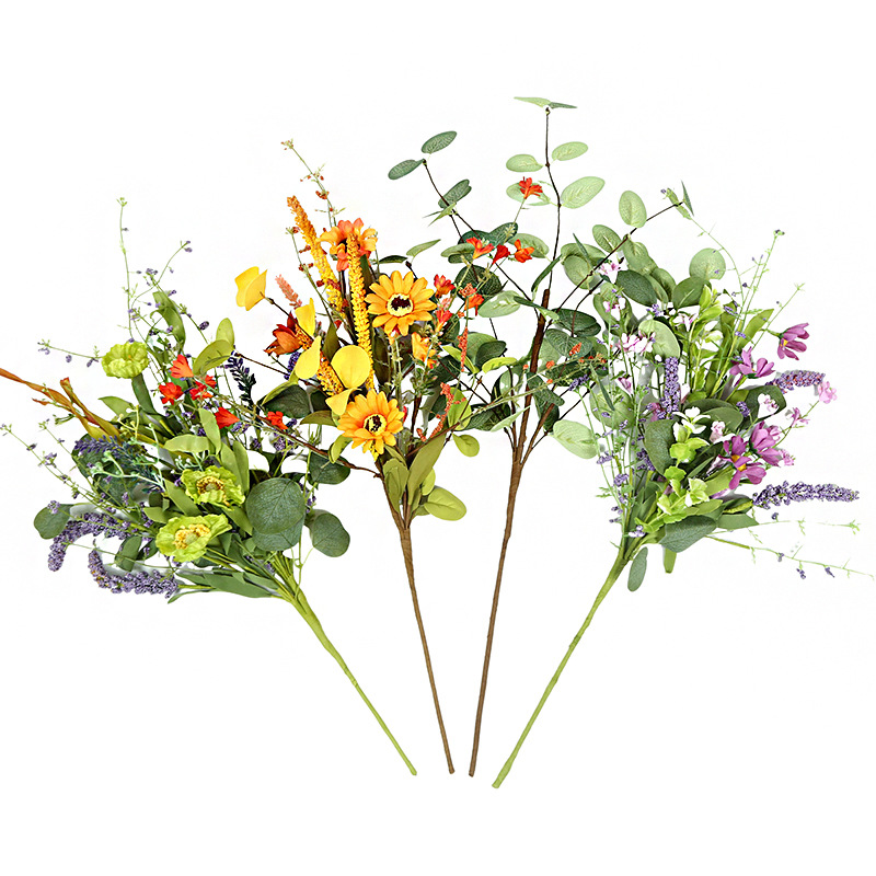 跨境仿真花束爆款装饰摆件植物小雏菊薰衣草仿真花尤加利仿真绿植白底实物图