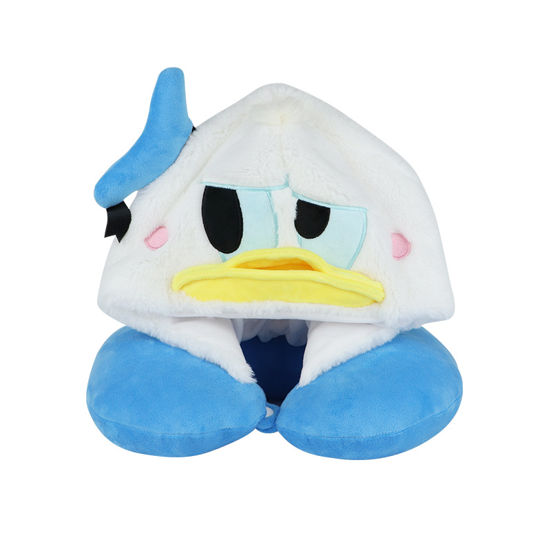 Cute cartoon Cheering duck U-shaped pillow with hat and neck guard, customized animal IP gift, travel U-shaped pillow customization Item Picture