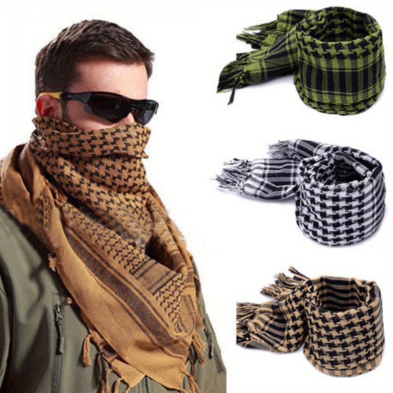 Cross-border best-selling desert tactical scarf, Arabian headscarf, black and white checkered square scarf, jacquard tassel scarf manufacturer