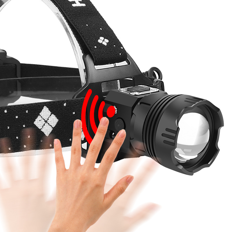 XHP99 high-intensity LED sensor headlamp, USB charging, head-mounted built-in battery, long press to power off, telescopic zoom Item Picture
