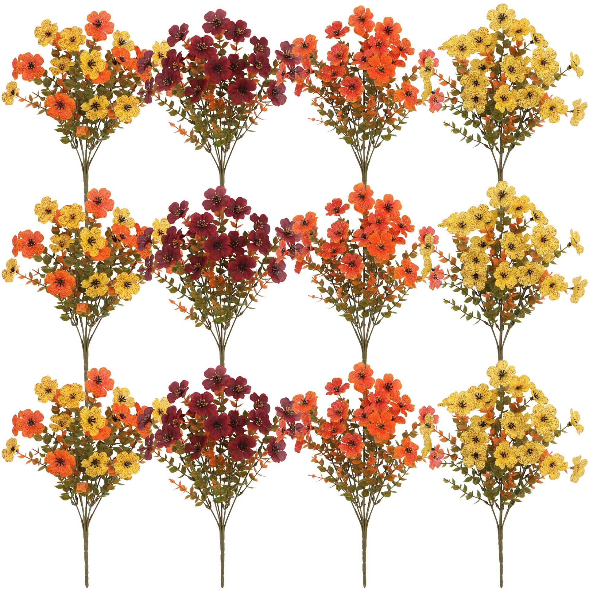 Wholesale of popular autumn artificial flowers such as eucalyptus, violet and morning glory for outdoor courtyard and garden decoration Item Picture