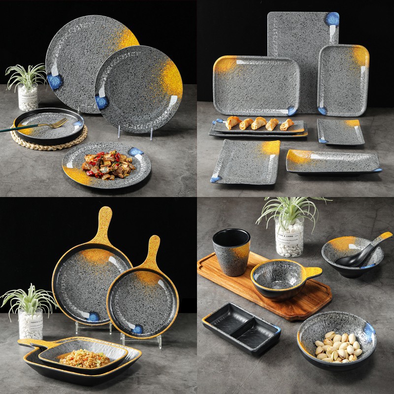 Melamine plates, Japanese plastic barbecue plates, porcelain-like round flat plates, barbecue plates, restaurant hot pot tableware, vegetable plates, commercial use