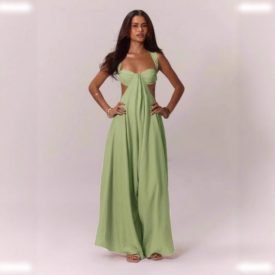 Independent station, European and American cross-border trade, casual style new lace-up halter, trendy one-piece pants, halter for girls full figure