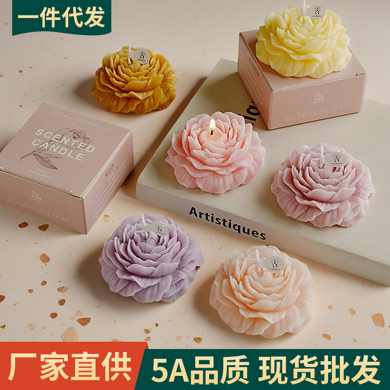 香氛伴手礼牡丹花造型蜡烛摆件氛围感礼物母亲节创意香薰蜡烛定制