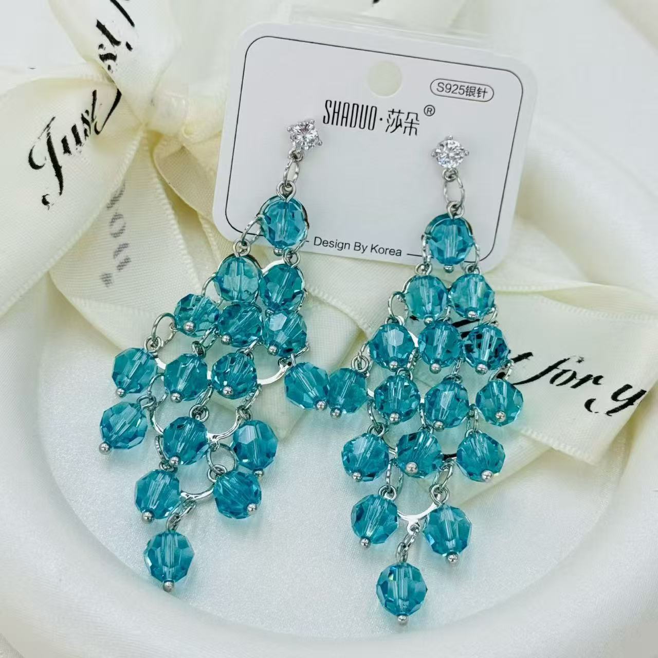 S925 Silver Needle Hua Zi Crystal Tassel Earrings, a new style of Korean-style light luxury high-end fashionable and versatile earrings for women
