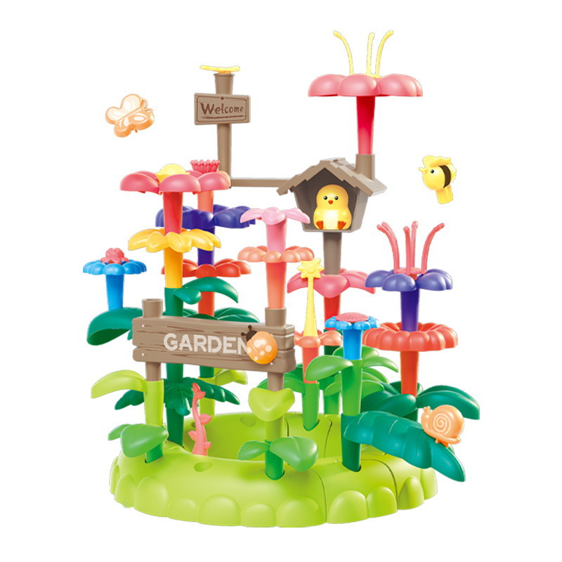 Building block educational toys, versatile garden for boys and girls, diy flower arrangement, children's plastic 3-piece puzzle, large particle assembly gift Item Picture