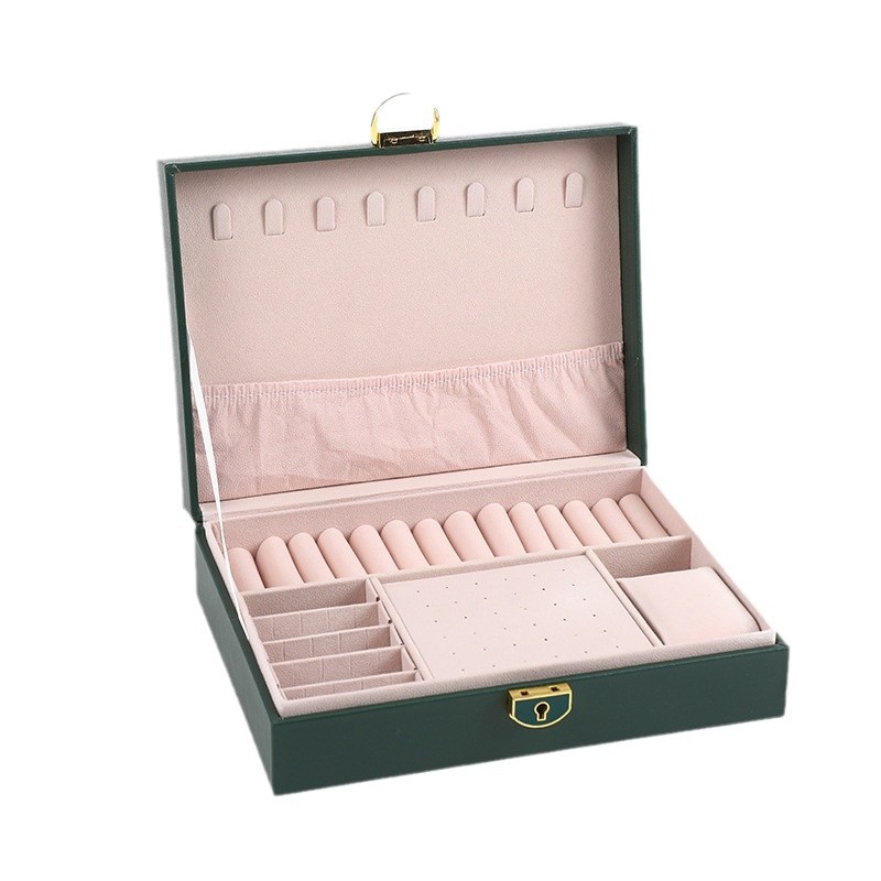 Chenyang Jewelry Box, diamond-shaped leather single and double layer retro storage stud necklace, ring bracelet and jewelry box Item Picture