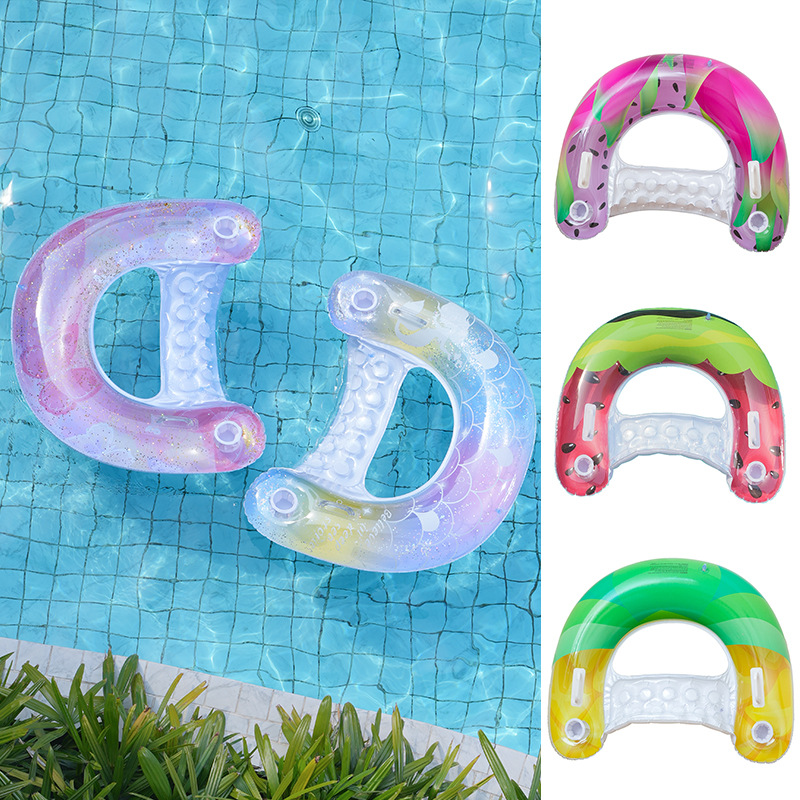 跨境专供U型水上躺椅梦幻美人鱼充气浮排水果充气躺椅子现货现货