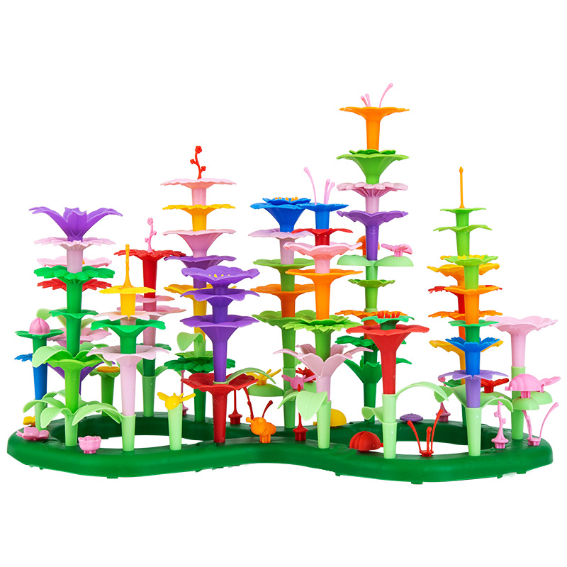 跨境百变花园DIY儿童插花积木玩具波普百变花园世界盆栽拼装积木白底实物图