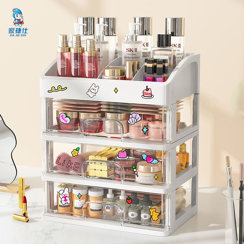 Desktop storage box, multi-layer cosmetic storage box, dressing table box, plastic storage rack, a must-have for student dormitories Application Scenario