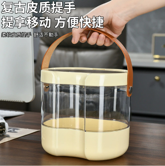 High-appearance-level household desktop storage box, mini with handle desktop press-type trash can for dormitory, living room and office Specification image