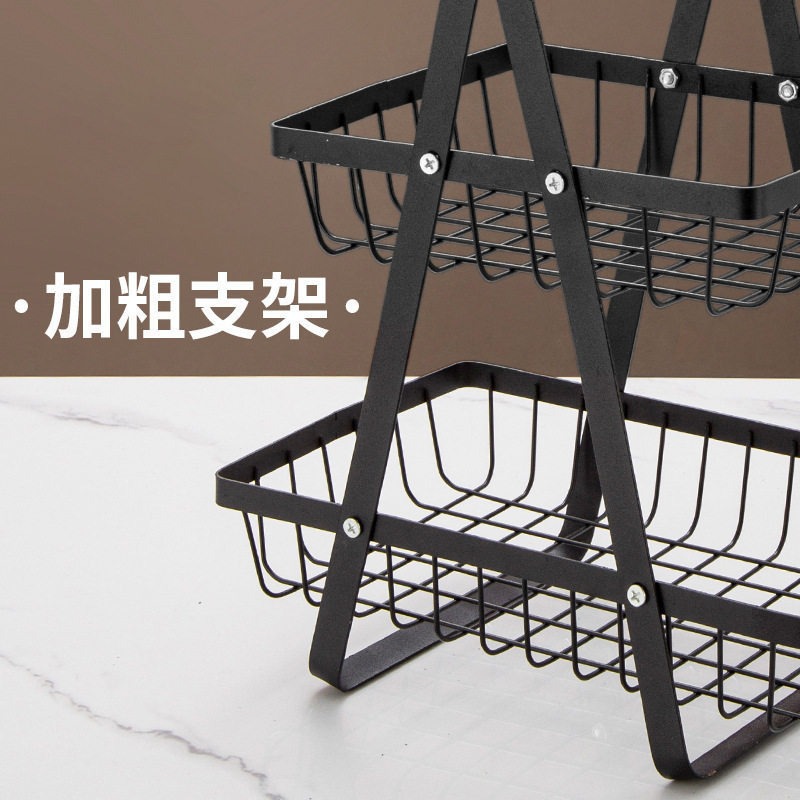 Cross-border portable household fruit and vegetable baskets, kitchen draining double-layer storage baskets, iron fruit and vegetable storage baskets manufacturer wholesale Specification image