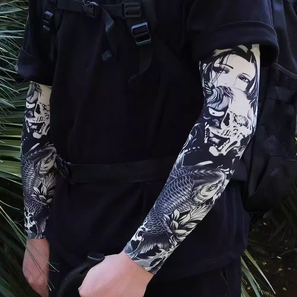 Ultra-thin, seamless ice sleeves, men's and women's sun protection printed tattooed arm sleeves, outdoor activity summer protection details Picture