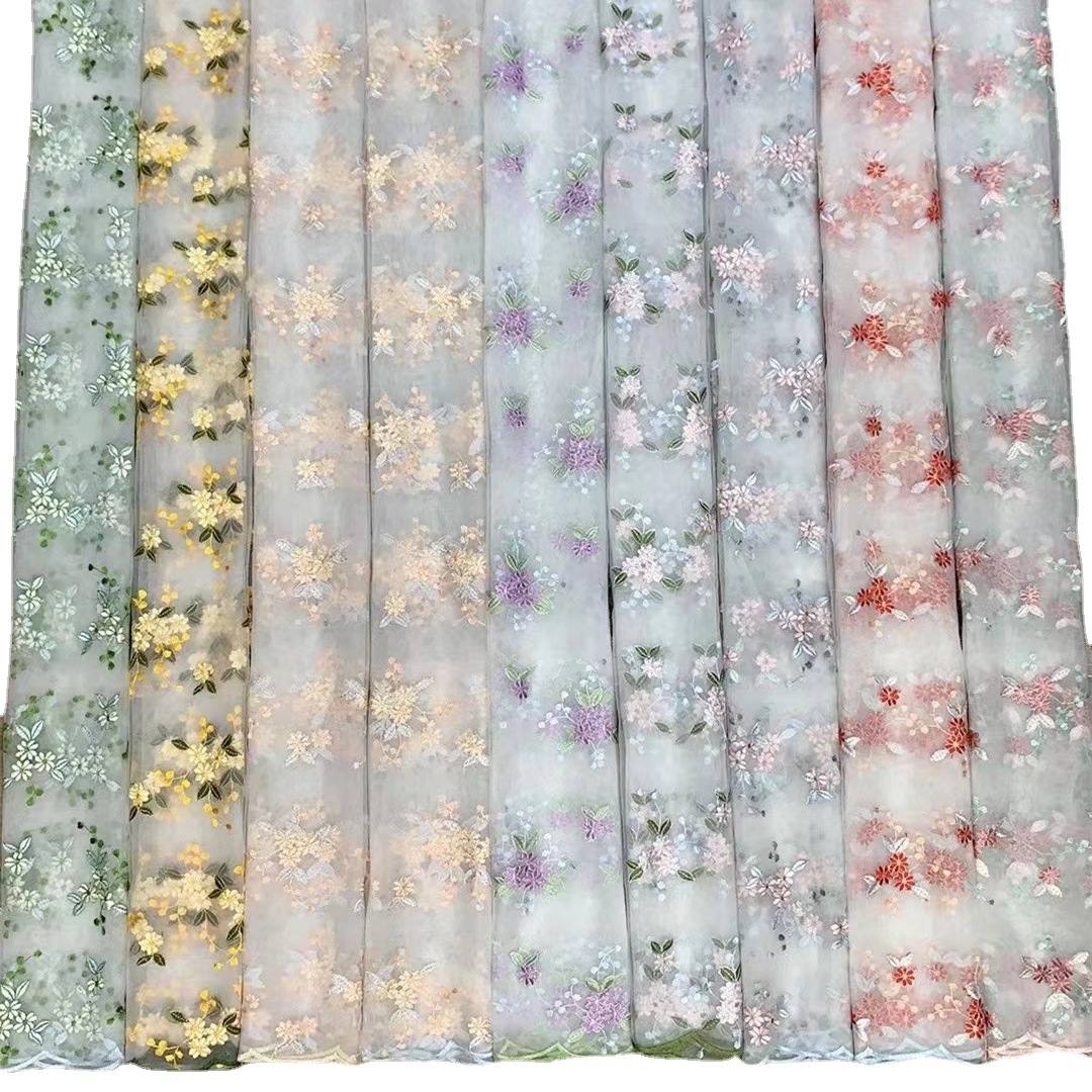 New mesh embroidery fabric, lace small floral embroidery fabric, spring and summer fresh and clean girls' dress fabric Item Picture