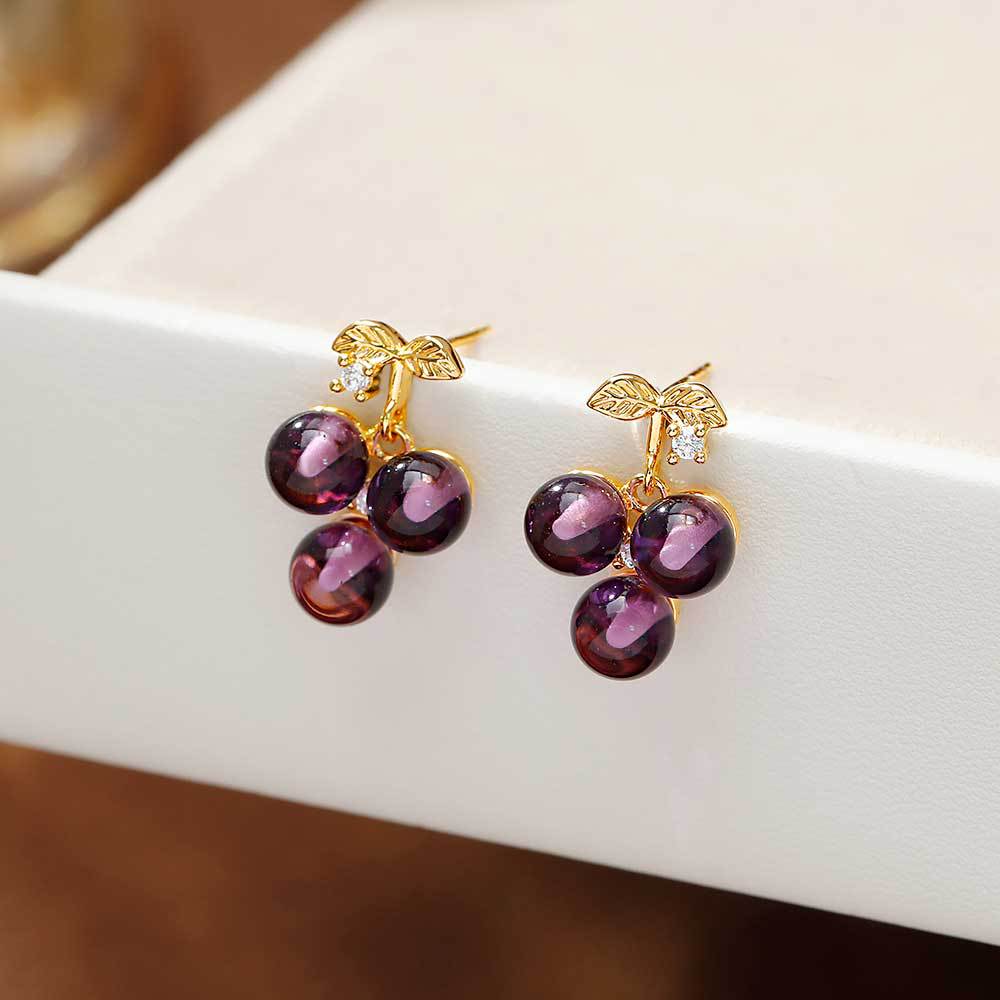 Hyacinth shake bang estilo moda ligera extravagancia violeta donlai pendientes de uva diseño de nicho de alto nivel cara redonda pequeña perla orejeras