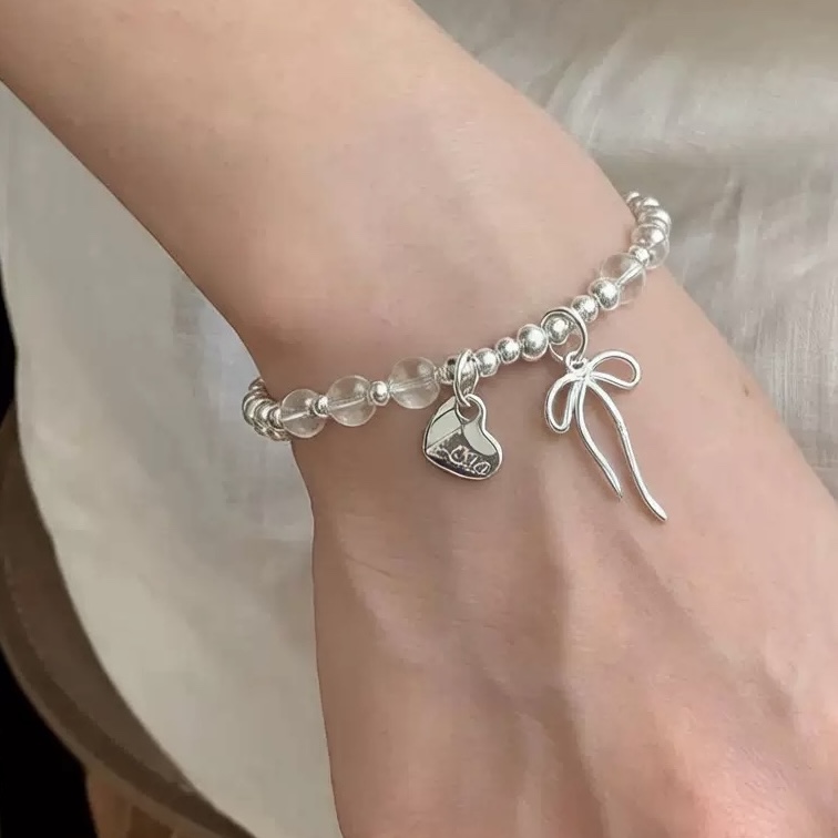 S925 pure silver white crystal bow bracelet for women, an Instagram niche design sense, a heart bracelet with a light luxury and high-end feel