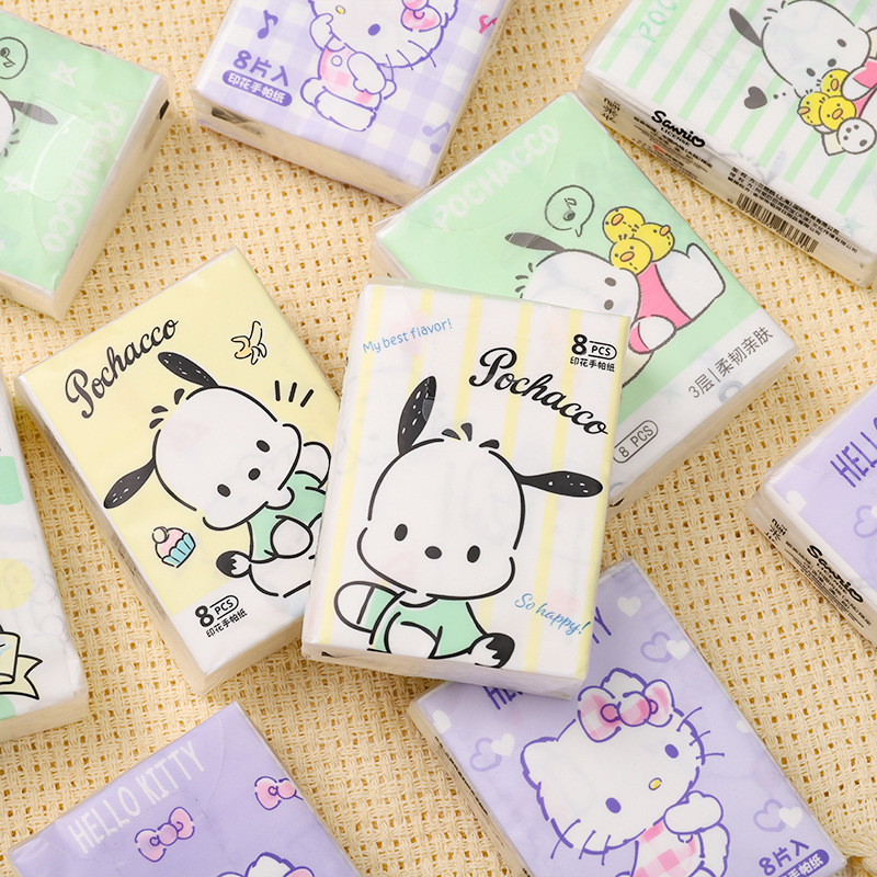 Sanrio officially authorized nine-pack printed handkerchief paper, portable tissues, cute student small pack napkins and facial tissues Specification image