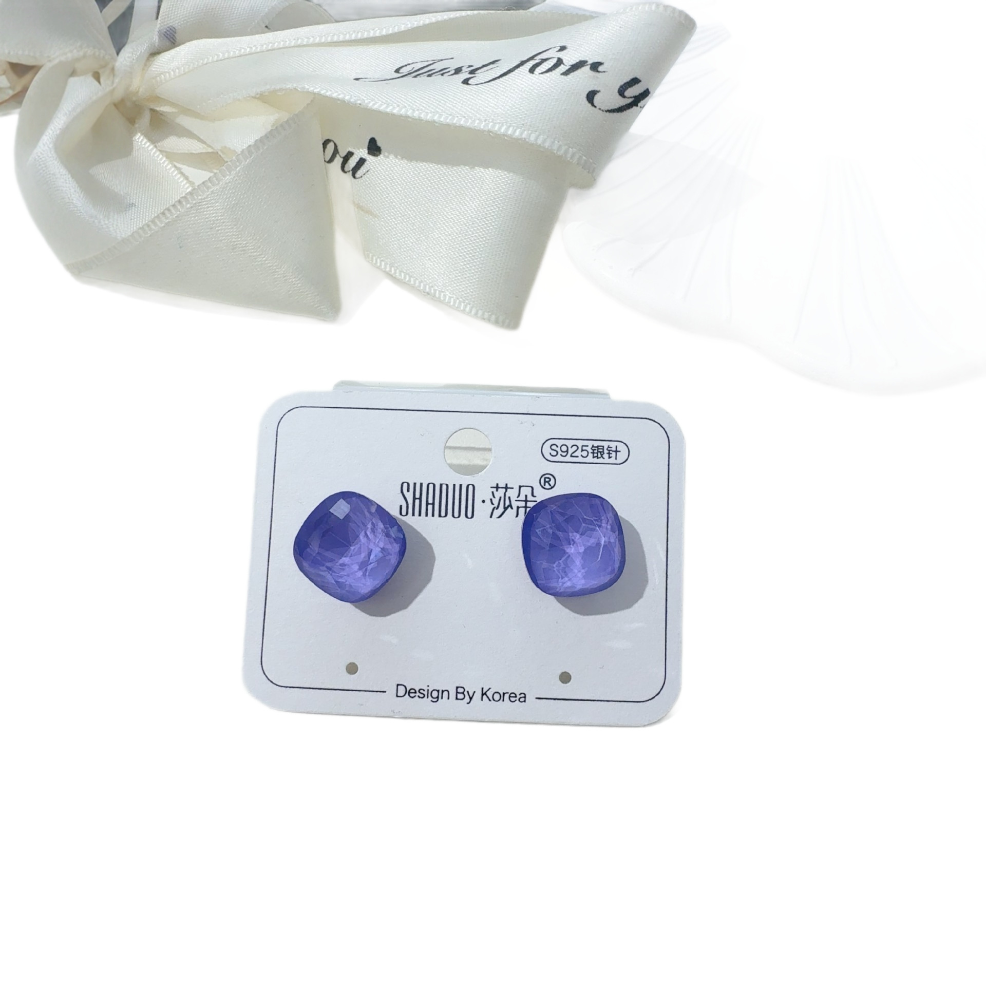 Korean-style Swarovski crystal multi-color super flash fat Fanghua Zi ear studs, star-style pure silver ear studs, first-hand supply, women's accessories, ear studs, ins style ear studs for men and women Item Picture