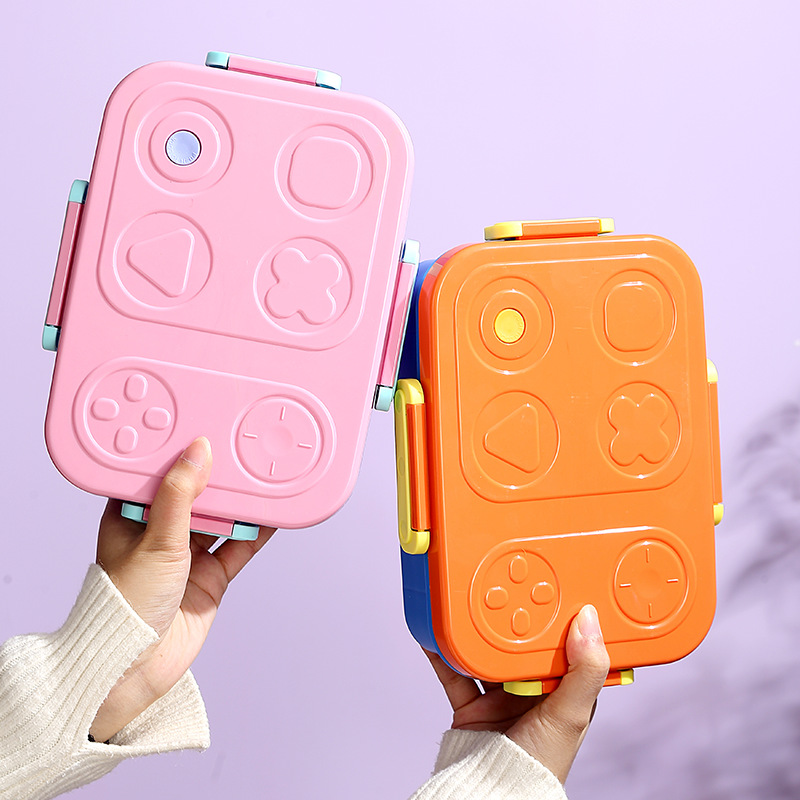 The grid microwave-safe lunch box, the compartment-sealed snack box, and the children's building block convenient large-capacity lunch box details Picture