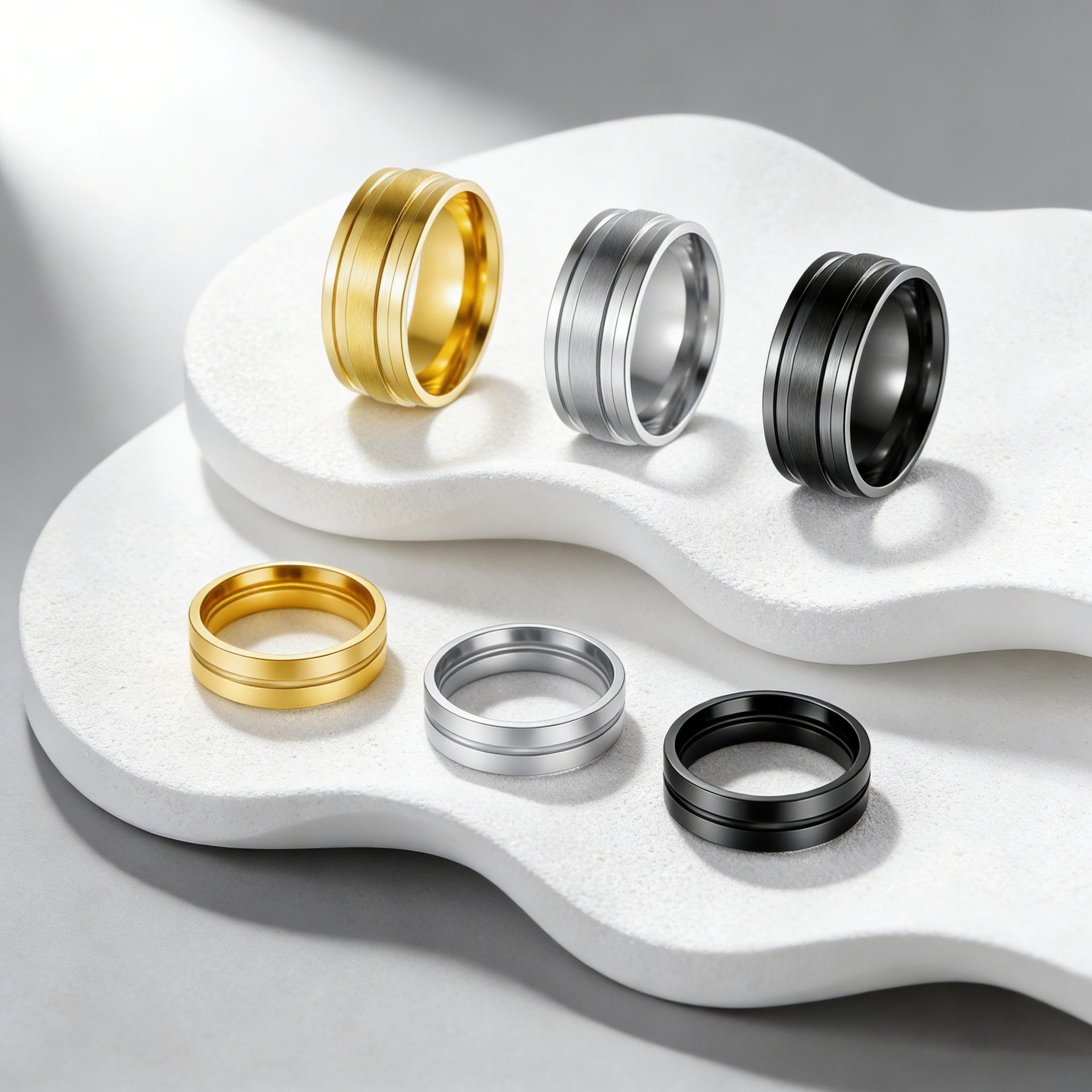 跨境欧美爆款男士钛钢戒指真空电镀不锈钢情侣戒指手饰饰品