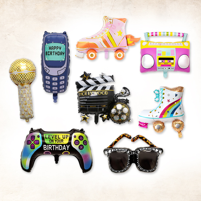 跨境批发 新款收音机溜冰鞋造型铝膜气球 八十年代主题派对装饰