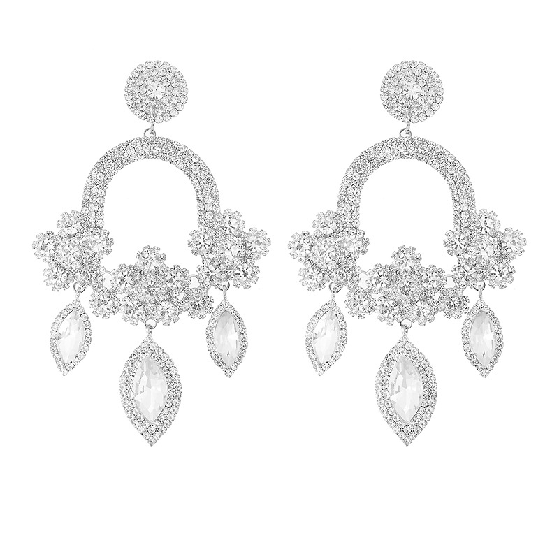 Aliexpress's best-selling cross-border full-diamond luxury exaggerated earrings, personalized and versatile, elegant rhinestone tassel earrings wholesale Item Picture