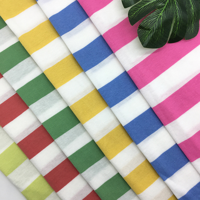 21-strand non-elastic knitted striped fabric 180g all-cotton single-sided colored horizontal striped fabric spring and summer T-shirt fabric details Picture