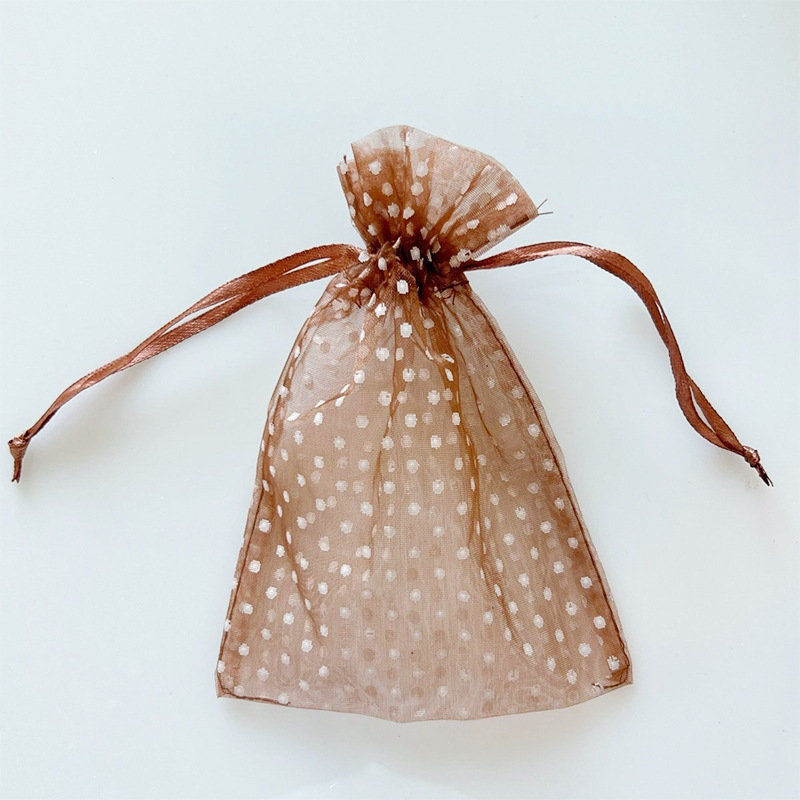Source white dot pattern gauze bag, gift gauze bag, jewelry packaging gauze bag, drawstring opening storage, transparent gauze bag, 7.5*10cm details Picture
