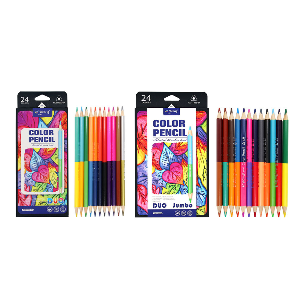 Wholesale of pencils, double-headed colored rod pencils, laser engraving pencils, HB triangular rod pencils, student writing and drawing Item Picture