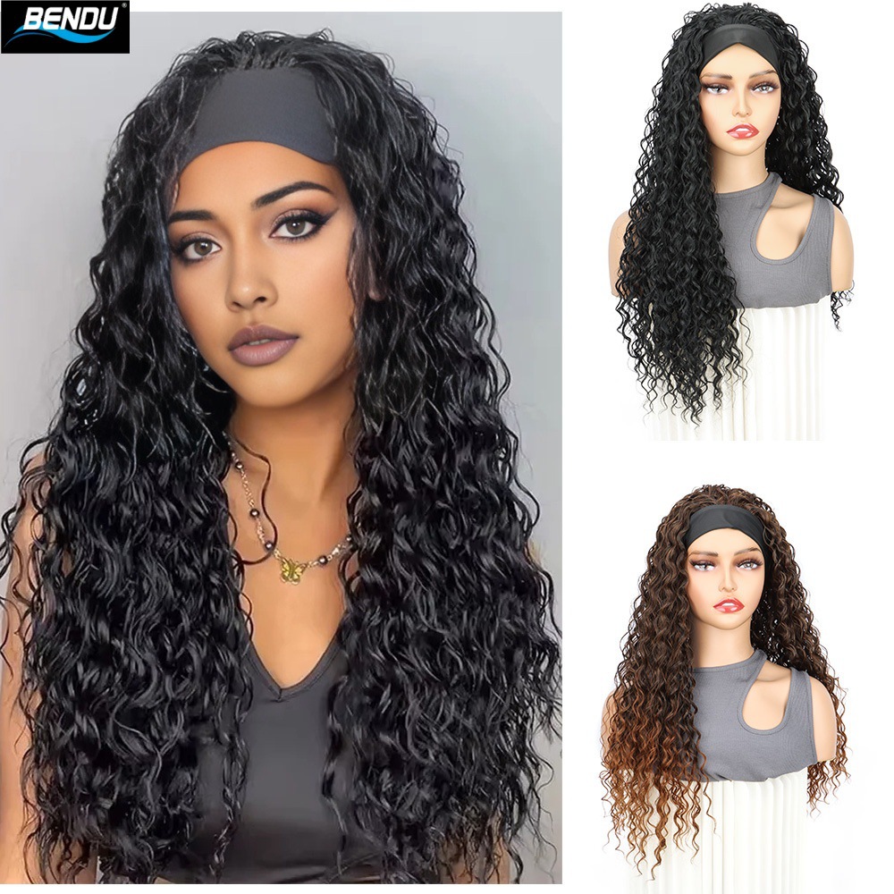 欧美外贸假发女小卷头巾头套长款爆炸头头套Headband Wigs现货