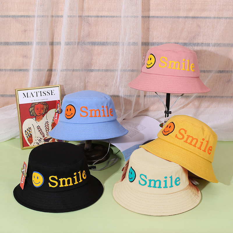 儿童春秋款渔夫帽中大童时尚盆帽男女童笑脸遮阳可爱超萌大檐帽子