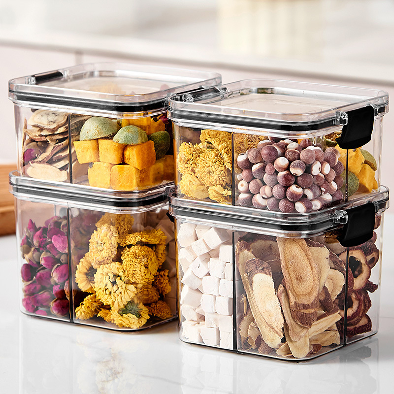 花茶茶叶收纳罐加厚方形四分格防潮中药大料五谷杂粮多格密封盒