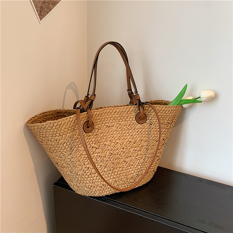Cross-Border Straw Weaving Bag, Non-Standard Straw Weaving Bag, Large Capacity, Simple Hand-Woven Shoulder Bag, Women's Summer Seaside And Beach Hand-Woven Bag