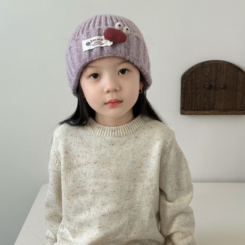 儿童山2025秋冬款女童点子纱套头韩版男童保暖毛线帽儿童冬季针织产品图