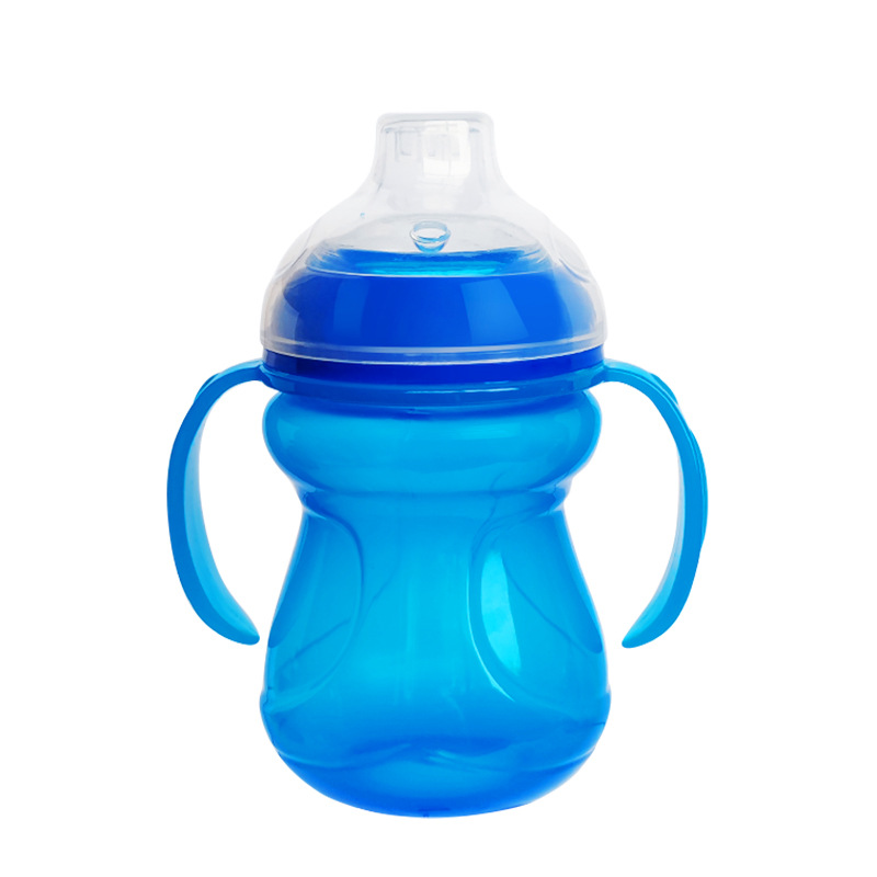 超宽口PP婴儿宝宝鸭嘴杯防漏防呛儿童直饮学饮杯带手柄训ll杯水壶白底实物图