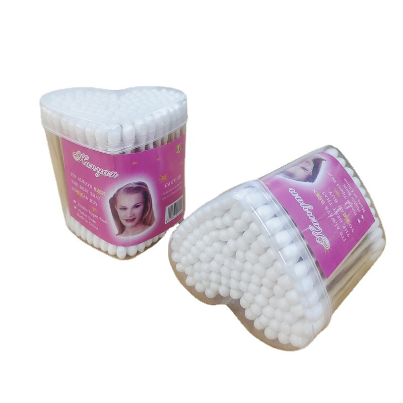 130 round-headed heart-shaped packaging cotton swabs, double-headed cotton swabs, ear cleaning, makeup cotton swabs, wooden sticks, disposable cotton swabs Item Picture