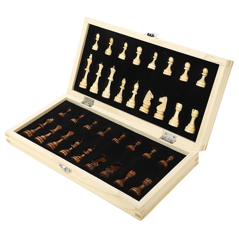 Cross-border exclusive wooden magnetic chess folding tabletop game, chess and card entertainment, competitive and educational toys Item Picture