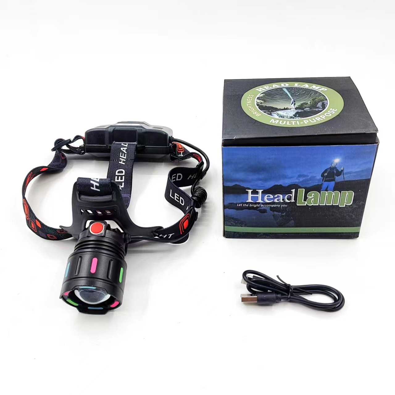 Amazon Cross-border outdoor white laser long-range headlamp, zoom rechargeable fishing lamp, LED camping lamp, strong headlamp Item Picture