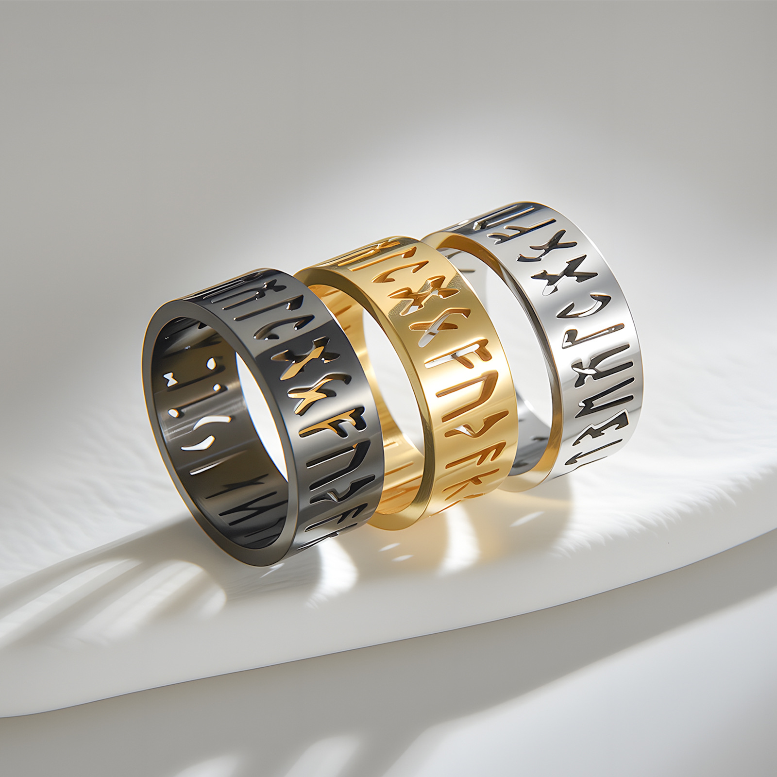 An 8MM wide stainless steel hollowed-out jewelry luen Symbol Viking letter men's ring from Amazon Europe and America does not fade Specification image